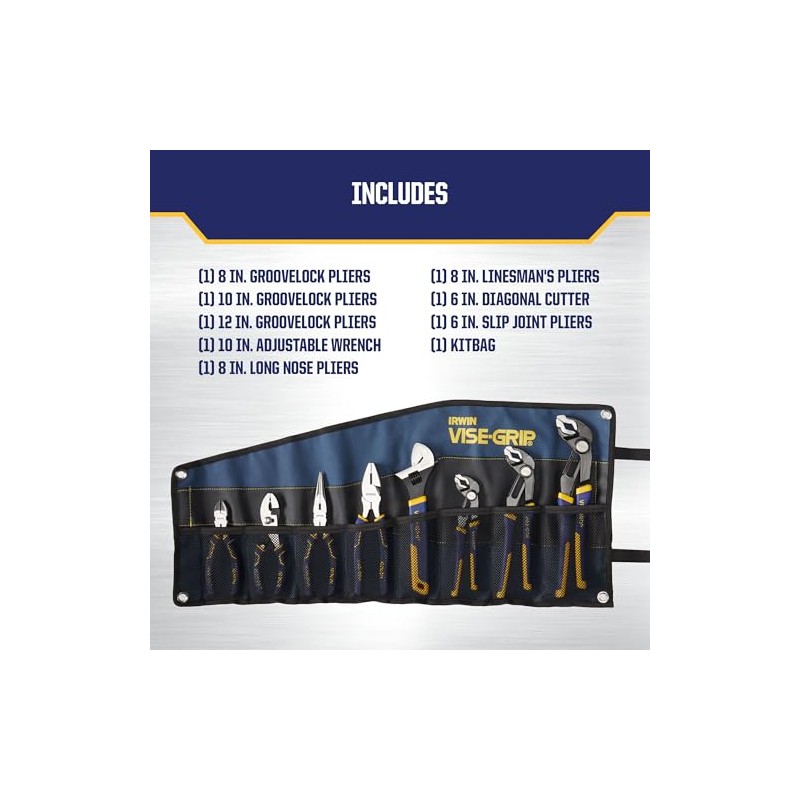 IRWIN Tools VISE-GRIP GrooveLock Pliers Set, 8 Piece, 2078712