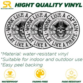(3PCS) Work Like a Captain, Play Like a Pirate Sticker for Men Father Dad Die Cut Waterproof Vinyl Sticker for Water Bottle Tumbler Hard Hat Helmet Car Laptop Gift (2 Inches)