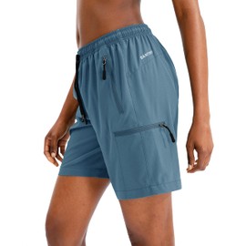 SANTINY Women's 5''/ 7''/9'' Hiking Cargo Shorts Quick Dry Lightweight Summer Shorts for Women Athletic Golf Zipper Pockets(Blue_XL)