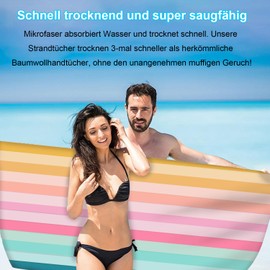 Pawsautomotively Microfibre Beach Towel, Coastal Candy, Compact, Lightweight, Good Water Absorption Effect, Comes with a Storage Bag, Suitable for Beach, Sea, Bathroom (160 × 90 cm)