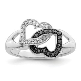 Auriga Fine Jewelry Sterling Silver Rhodium-plated Black and White Diamond Hearts Ring Size 6