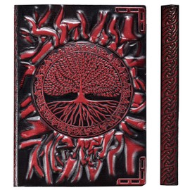 YHH A6 Pocket Notebook Hardcover, Vintage Leather Journal Diary Embossed Writing Notepad 200 Lined & Blank Pages, Handmad, Xmas Mothers Day Gift for Mum Wife Women Girls 3D Tree of Life3D, Duck Red