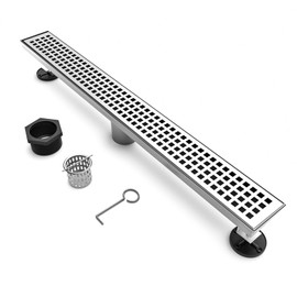 BARONAGE 36 Inch Linear Drain Shower Rectangular Floor Drain with Accessories Removable Square Hole Cover Long Shower Drain 304 Stainless Steel CUPC Certified Brushed Nickel
