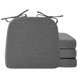 Ruqmuis Chair Cushions for Dining Chairs, 2" Thick Seat Cushions for Kitchen Chairs, D-Shaped Chair Pads with Washable Cover, Ties and Non Slip Backing, 17'' x 16'', Set of 4, Dark Grey