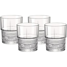 Bormioli Rocco Novecento Barware DOF Glass, Stackable, Set Of 4, 12.5 oz, Clear, Vintage Design, Made In Italy.