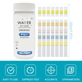BCHKO 100pcs 9-in-1 Drinking Water Test Strips Water Tester for Tap Water Quality Analysis Total Hardness Lead Copper Nitrate, a
