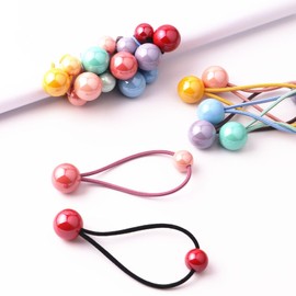 Fesanla 2pcs Hair Bands Ball Ponytail Holder Hair Accessories Rubber Band Hair Ornaments for Toddlers Girls (Dark Pink)