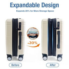 KYME Hardside Expandable Carry On Luggage with Spinner Wheels Hardshell Carry On Suitcase with Built-in TSA Lock Lightweight Small Cabin 20 inch Travel Rolling Luggage for Women Men Beige