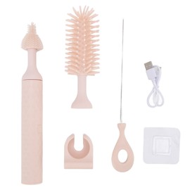 Electric Baby Silicone Nipple Bottle Brush Set Waterproof IP65 Ergonomic Silicone Baby Bottle Cleaning Brush Kit 3pcs Pink