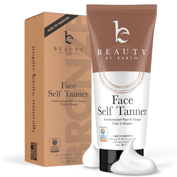 Beauty by Earth Self Tanner Face Tanning Lotion - Sunless Tanning Lotion for Face Tanner, Self Tanning Face Lotion for Fake Tan & Tanning Cream Face Tan Lotion for Fair to Medium