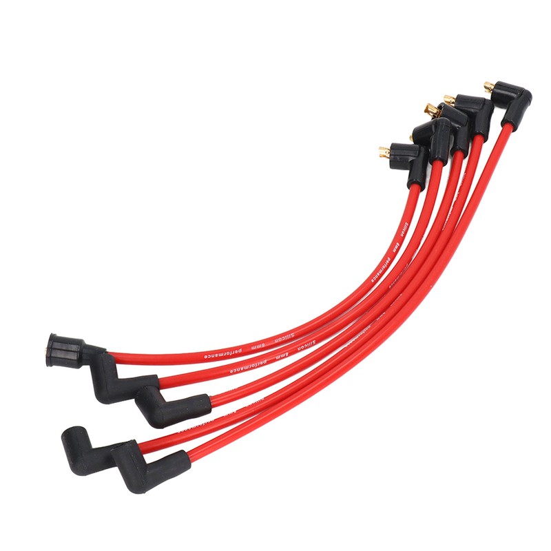 5Pcs 8mm Red Silicone HT Ignition Leads Spark Plug Wires
