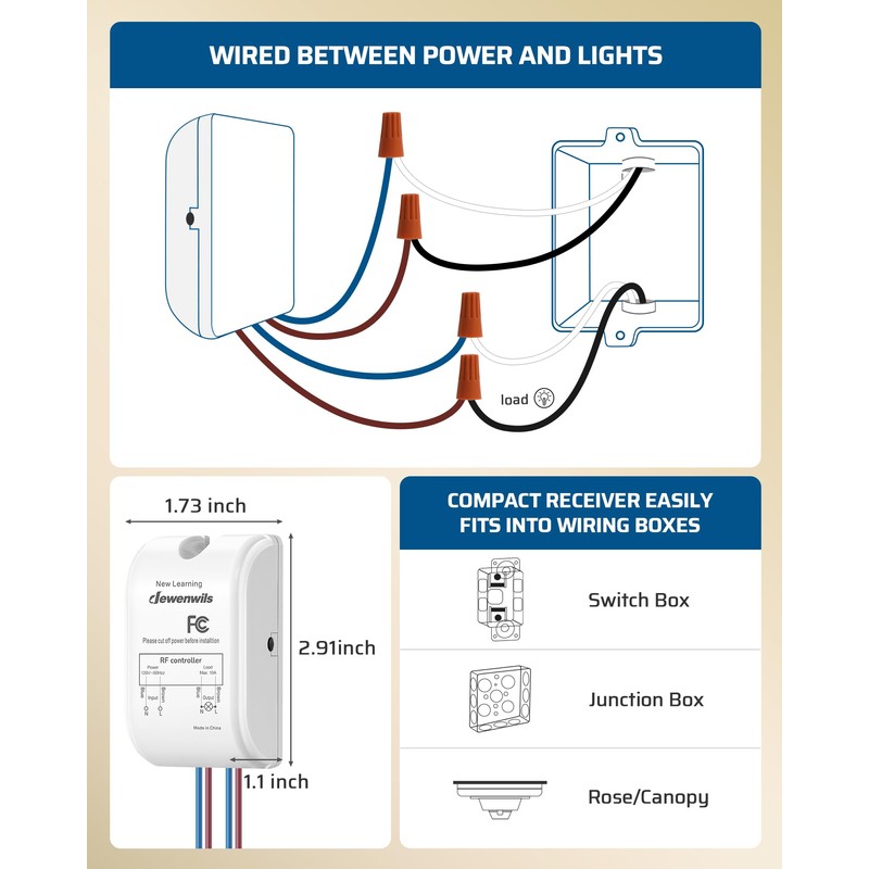 DEWENWILS Wireless Light Switch Kit - No Wiring, 10A/1000W, 100