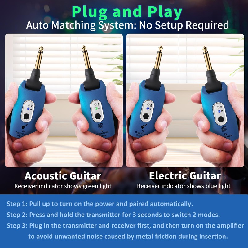 A9 Wireless Guitar System - 2.4GHz Guitar Accessories Transmitter Receiver,