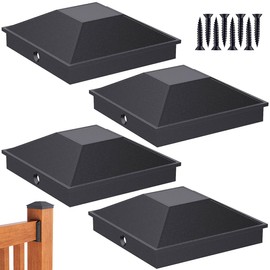 Goovilla 4x4 Post Caps Black(Actual 3.5" x 3.5"), 4 Pack Aluminum Metal Fence Post Caps with 8 Screws and Easy Installation, Waterproof Deck Post Caps with Fade-Resistant Coating, Protect Wood Post