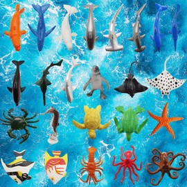BLMHTWO 24 PCS Ocean Animals Figures,Sea Animals Toys Plastic Sea Creatures Bath Educational Toys Realistic Image of Underwater Creatures