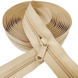 MebuZip #5 Nylon Coil Zippers by The Yard Bulk Zipper Roll Zipper Tape 10 Yards with 25pcs Pulls for Sewing Tailor DIY Craft Bags Pillows (Beige 10Yards)