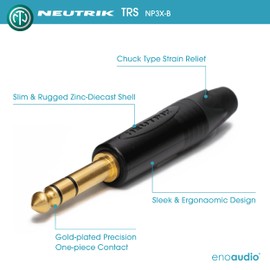 enoaudio Mogami 2534 Quad Professional Studio Cable Balanced Neutrik Gold 6.3 mm TRS Jack HiFi, Grey, 5.0 m