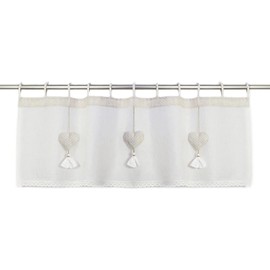 Dekoleidenschaft Window Curtain Heart Hanger 45 x 140 cm, Cream, with Crochet Border, Window Curtain with Hearts, Bistro Curtain, Kitchen Curtain, Short Curtain, Half Curtain