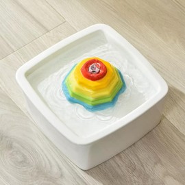 Ceramic Cat Water Fountain Rainbow Cats Tower Water Dispenser 1.5L/50.73oz Dog Water Bowl Dispenser Cat Fountain for Cats Indoor Ultra Quiet Pump Pets Water Bottle Rectangular