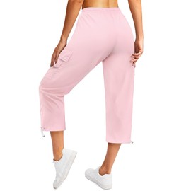 Marvmys Cargo Capris for Women Hiking Pant Lightweight Quick Dry Athletic Cropped Jogger Pants with Pockets Pink L