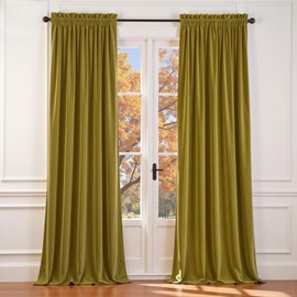 Lazzzy Velvet Curtains Green Thermal Insulated Curtains Soundproof Noise Reducing Drapes for Bedroom Living Room Darkening Privacy Home Decor Rod Pocket 96 Inch Length 2 Panels, Golden Olive