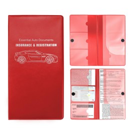Dickno Car Registration and Insurance Holder, 10.39''×9.56'' Essential Auto Card Document Glove Box Organizer with Closure, Car Interior Accessories (Red, Smooth Car)