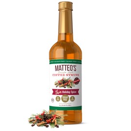 Matteo's Barista Style Sugar-Free Coffee Syrup, Holiday Spice Flavor, Zero Calories and Sugar, Keto Friendly, Ideal for Lattes, Cappuccinos, Espresso, Americano, Indulgent Taste 33.8 Oz, 1-Pack
