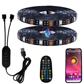 FOLGEMIR FOLGEMIR 1 meter (2x 0.5M) RGB LED strip dimmable, Bluetooth/APP controlled TV USB backlight with RF remote control, 5050 RGB strip for HDTV TV lighting, waterproof IP65