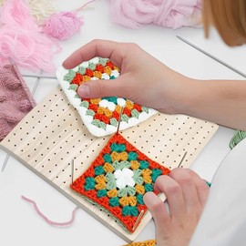 Wooden Crochet Blocking Board, Granny Square Blocking Board with 20 Pins and 5 Large Eye Needle, Blocking Mats for Knitting, Crochet Holder Accessorie