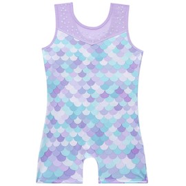 Kiscorpse Gymnastics Leotards for Girls, Gradient Color Sparkly Dance Leotard, Sleeveless Dancewear with Rainbow Pink Purple Snowflake Athletic 5-12 Years