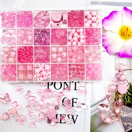 465Pcs Pink Series Acrylic Assorted Beads Flower Heart Star Smile Butterfly Mickey Candy Beads Pastel Beads Plastic Beads Cute Bead Round Beads Bulk for Bracelets Jewelry Making Necklaces DIY Crafts