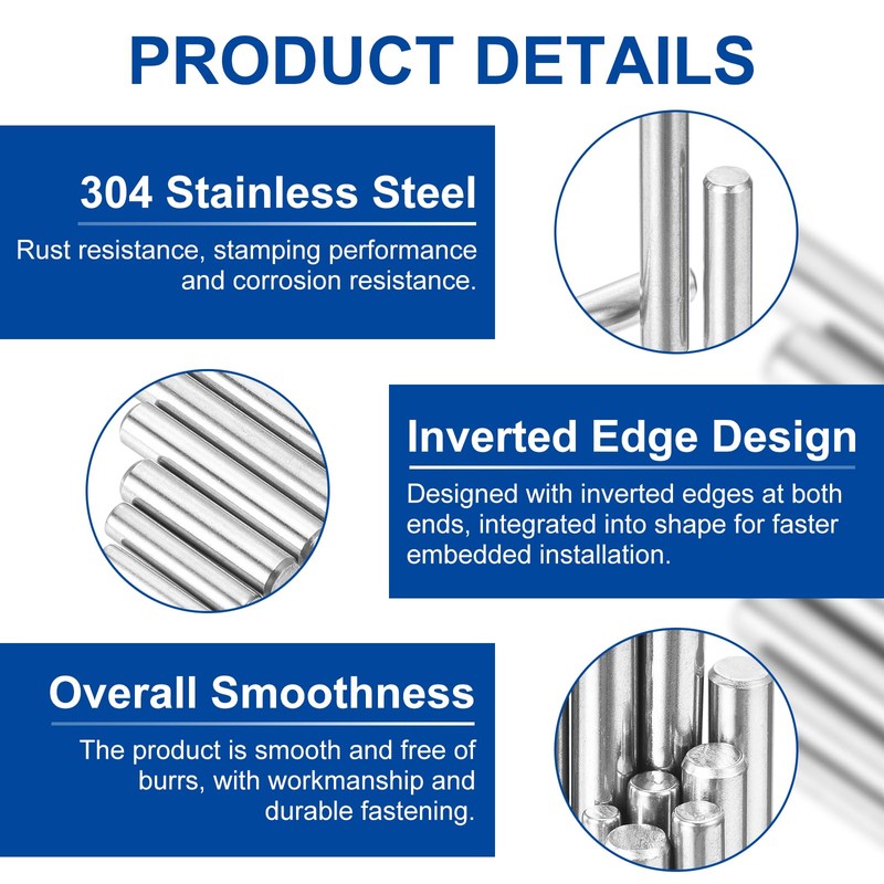 uxcell 20Pcs 2mm x 35mm Dowel Pins 304 Stainless Steel