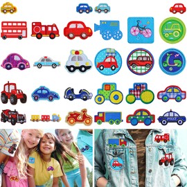 CHENKEE 28 Pieces Children's Cartoon Car Sew-On Patches, Iron-On Patches, Iron-On Patches, Boys for T-Shirt, Jeans, Clothing Bags, Hats, Repair the Hole