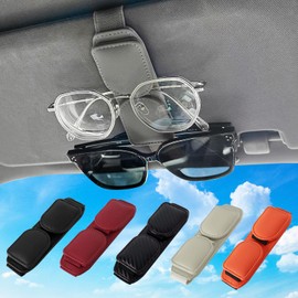 TFJAYTOO Sunglass Holder for Car Visor, Magnetic Leather Eyeglass Hanger Clip for Car, Square Car Visor Sunglass Holder，2 Clip Grey