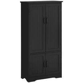 HOMCOM 48.5" Kitchen Pantry Cabinet, Compact Farmhouse Storage Cabinet Organizer with 2 Adjustable Shelves and 4 Beadboard Doors for Dining Room, Black