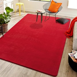 Softlife Christmas Red Area Rugs, 4x6 Washable Bedroom Rug Living Room Rug, Soft Fluffy Fuzzy Carpet Bedside Rug Indoor Non-Slip Rug for Kids Home Decor Aesthetic Dorm Nursery