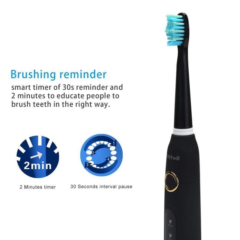 Fairywill Sonic Rechargeable Electric Toothbrush Travel Case Timer 8 Brush