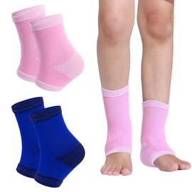 Leikedun 2 paia di bende alla caviglia per ragazzi (12-17 anni), con supporto per arco del piede, calzini elastici sportivi per basket, calcio e corsa (blu/rosa)
