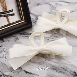 3pcs Hair Bow Claw Clips for Women, Elegant Claw Hair Jaw Clips Barrettes, Satin Bow Hair Clamps for Thick Thin Straight Curly Hair Accessories for Women Girls (White)