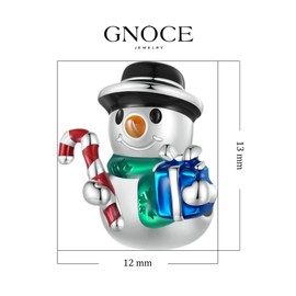 GNOCE Charm Bead Christmas Snowman Charm 925 Sterling Silver Engraved Individual Birthstone Heart Charm Bracelet/Necklace for Women Girls, Sterling Silver