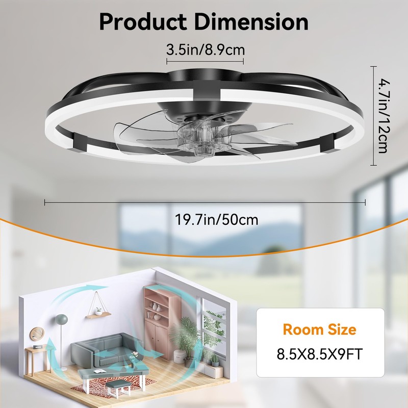 Franjulia Ceiling Fans with Lights and Remote, 20'' Low Profile