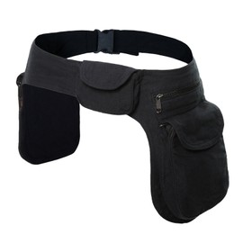 Kunst und Magie Doppel Bauchtasche Sidebag Gürteltasche Festivaltasche Hippie Goa, Farbe:Black/Schwarz