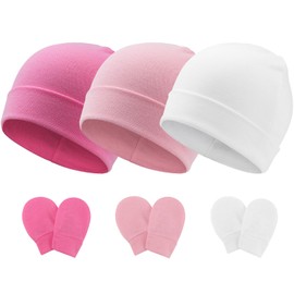 AQOKKA 3 Pcs Newborn Hats for Baby Girls Infant Beanie Cap Baby Hats and Mittens for Newborn Baby Girl Boy Essentials 0-6 Months
