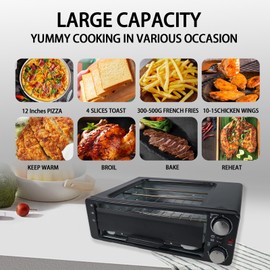2 in 1 Breakfast Maker, Non-stick Frying Pan and 6 Slice Toaster, Electric Pizza Oven Commercial Pizza Maker Countertop Pizza Maker 1200w with Timer - Multi-function Oven