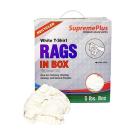 SupremePlus Recycled White Knit Rags - Shop Bulk T-Shirt Cleaning Rag in (5 lbs. Compressed Box), Clean House, Stain, Grease, Paint & Auto, 100% Cotton Low Lint Polishing & Dusting Cloth