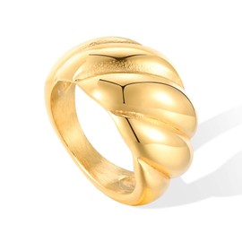 Chunky Gold Rings for Women - 14K Gold Plated Stackable Ring Band,Hypoallergenic Stainless Steel Non Tarnish Gold Finger Ring,Trendy Gold Statement Ring Jewelry,Christmas Birthday Gifts for Her