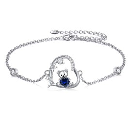 enjoylifecreative Teddy Bear Bracelet for Women 925 Sterling Silver Bear Bracelet with Birthstone Teddy Bear Jewellery Valentine's Day Birthday Gift for Women and Girls, Sterling Silver, No gemstone