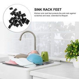 HOMSFOU Kitchen Sink Rack Feet 30pcs Replacement Rubber Grid Kitchen Sink Wire Protective Rack Feet Grate Rubber Wire Bumper Replacement Protector Parts, 1.70X1.30X0.80CM, Black