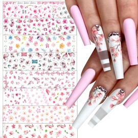 Aikeis 8 Retro-Nagelkunstaufkleber, Kirschblüten Nagelkunst, 3D-Design, Nagelkunstaufkleber, personalisierte Blumen-Nagelkunstaufkleber für Damen, DIY-Design