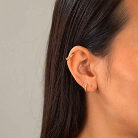 Small Huggie Hoop Earrings for Women 10mm - 14K Gold Plated Cubic Zirconia Cuff Hoop Earrings Hypoallergenic Cartilage Earring for Women(Gold)